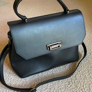 Luana Ferracuti Black Leather Flap Closure Convertible Satchel Gunmetal Hardware